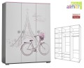Szafa Trzydrzwiowa PARIS Y44 145x53x190 cm z Grafiką UV – Biel / Grafit / Róż