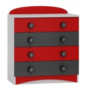 komoda z szufladami dziecięca SUPER CAR N1 czerwona grafit biel