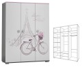 Szafa Trzydrzwiowa PARIS Y44 145x53x190 cm z Grafiką UV – Biel / Grafit / Róż