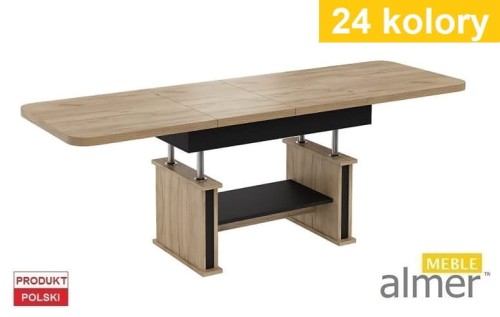 Duży Ławostół L15 Ława Rozkładana Podnoszona Dwukolorowa Stolik z Półką ...