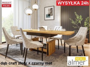 Ławostół L15 Szuflada 120(+2x40)x70 w.60(+15) Dąb Craft Złoty Czarny Ława Rozkładana Podnoszona Stół