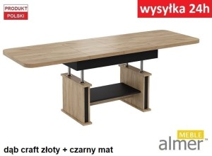 Ława z PÓŁKĄ L15 Ławostół 130(+2x40)x80 w60(+15) Rozkładana Podnoszona Dąb Craft Złoty Czarny