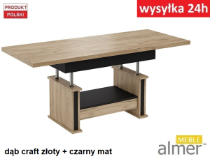 Ławostół  L29 SZUFLADA podnoszony rozkładany 120(+2x40)x70 w.60(+15)  dąb craft złoty + czarny mat