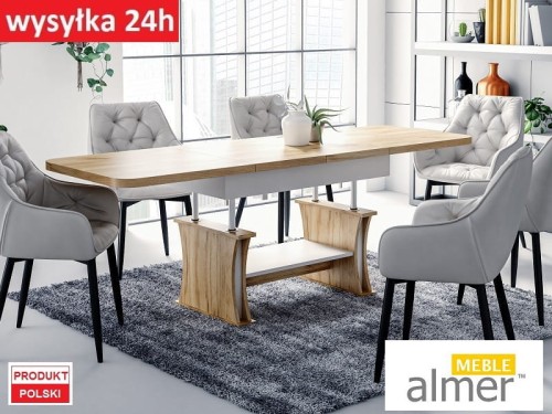 Ławostół L07 Ława 120(+2x40)x70 w60(+15) Dąb Craft Złoty + Biały Rozkładana Podnoszona Stół
