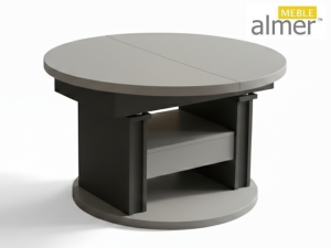 Ławostół L65 Okrągły Kaszmir Grafit Szuflada 100(+40) w.60(+15) Podnoszona Rozkładana Ława Stolik