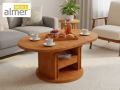 Ławostół L65 Okrągły Jasny Atelier Biały Szuflada 100(+40) w.60(+15) Podnoszona Rozkładana Ława Stolik 