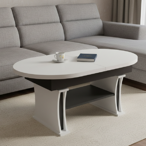 Ławostół L67 Biały Czarny Rozkładany Podnoszony Stół Stolik Ława