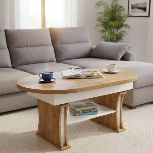 Ławostół L67 Dąb Craft Złoty Biały Rozkładany Podnoszony Stół Stolik Ława