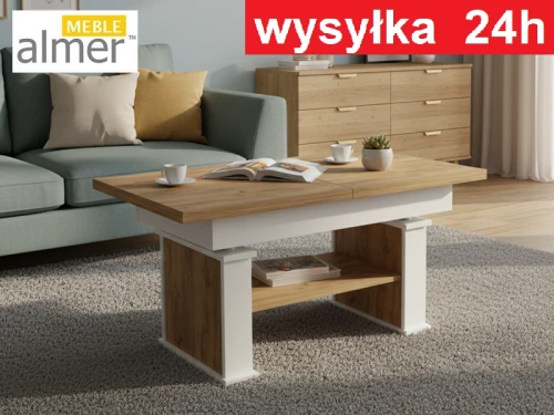 Ławostół rozkładany i podnoszony L62 - Dąb Craft Złoty / Biały Mat - 120-200 cm