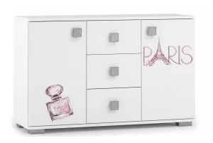 Komoda Młodzieżowa PARIS Y42 120x40x76 cm – Grafika UV – Biały/Grafit