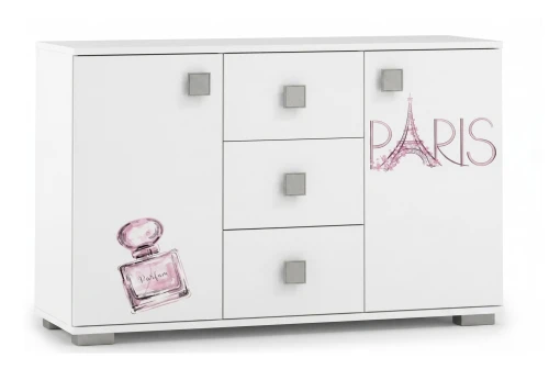Komoda Młodzieżowa PARIS Y42 120x40x76 cm – Grafika UV – Biały/Grafit