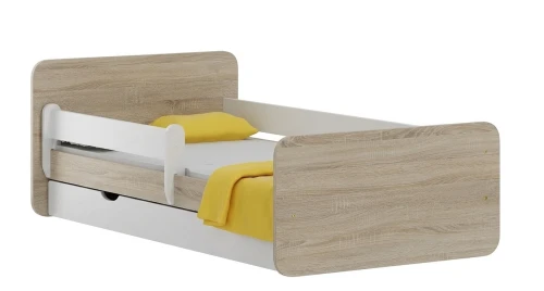 Łóżko dziecięce 160x80 NORDI N20S z szufladą i barierką – Dąb Sonoma / Biel