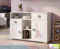 Komoda Młodzieżowa PARIS Y31 120x40x76 cm z Grafiką UV – Biel / Grafit / Róż