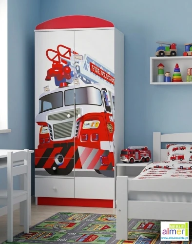 Szafa dziecięca Straż Pożarna 13 – N8, 80x53x190 cm – Funkcjonalna szafa dla chłopca