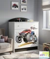 Komoda dziecięca z szufladami MONSTER TRUCK 20-N1 – z grafiką samochodów