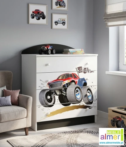 Komoda dziecięca z szufladami MONSTER TRUCK 20-N1 – z grafiką samochodów