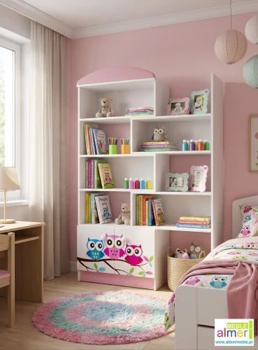 Regał dziecięcy N37 Sowy 17   80x40 cm z regulacją – biały – personalizowane listwy