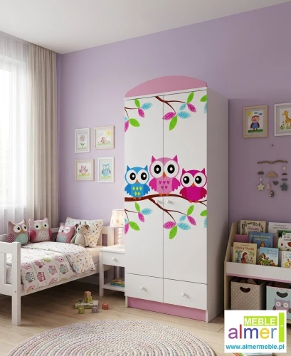 Szafa dziecięca SOWY 17  N9  – 80x190 cm – z bajkowym nadrukiem