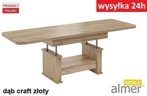 Ławostół L15 Szuflada 130(+2x40)x70 w60(+15) Dąb Craft Złoty Ława Rozkładana Podnoszona Blat Owalny Stolik 