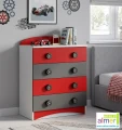 Komoda Dziecięca SUPER CAR N38 - 60x95 cm - Biała/Grafit/Czerwony - Meble dla Dzieci