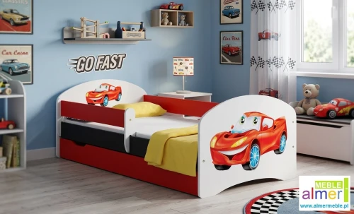 Łóżko dziecięce z szufladą SUPER CAR N20S 200x90 - Biel/Grafit/Czerwony