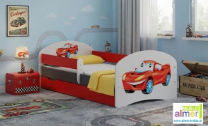 Łóżko dziecięce z szufladą 180x90 SUPER CAR N20S – Biel Grafit Czerwony