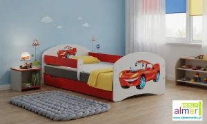 Łóżko dziecięce 160x80 z szufladą SUPER CAR N20S - Biel/Grafit/Czerwony