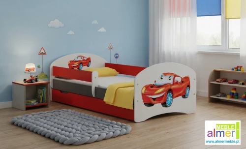 Łóżko dziecięce 160x80 z szufladą SUPER CAR N20S - Biel/Grafit/Czerwony