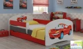 Łóżko dziecięce SUPER CAR N20S 140x70 z szufladą | Biel + Grafit + Czerwony