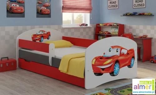 Łóżko dziecięce SUPER CAR N20S 140x70 z szufladą | Biel + Grafit + Czerwony
