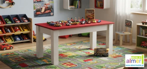 Stolik dziecięcy SUPER CAR N17 110x60 cm – Biało-Czerwony | Meble Almer