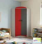 Szafa Narożna Dziecięca SUPER CAR N28 95x95 cm – Biel Grafit Czerwony