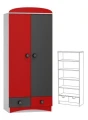 Szafa dziecięca SUPER CAR N25 80x53x190 cm - Biel / Grafit / Czerwony