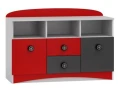Komoda dziecięca SUPER CAR N13 120cm - Biel + Grafit + Czerwony