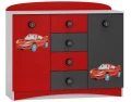 Komoda dziecięca SUPER CAR N12 120cm - Biel/Grafit/Czerwień + grafika AUTO-B 