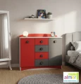 Komoda dziecięca SUPER CAR N12 120x47x95 cm – Biel Grafit Czerwony