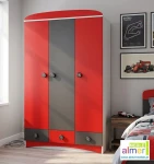 Szafa dla dziecka SUPER CAR N10 120x190 cm – Biel / Grafit / Czerwony