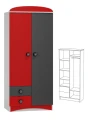 Szafa Dziecięca SUPER CAR N8 80x190 cm – Biel / Grafit / Czerwony
