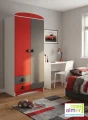 Szafa Dziecięca SUPER CAR N8 80x190 cm – Biel / Grafit / Czerwony