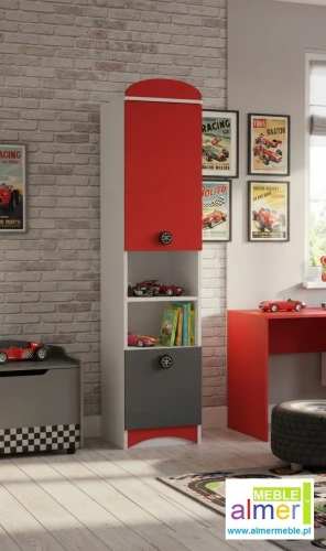 Regał dziecięcy SUPER CAR N3 40x190 cm – Biel / Grafit / Czerwony