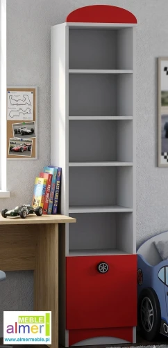Regał Dziecięcy SUPER CAR N4 40x190 cm Biel Grafit Czerwony