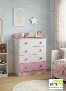 Komoda dla dziewczynki MAJA N38 – 60x47 cm – Biało-Różowa