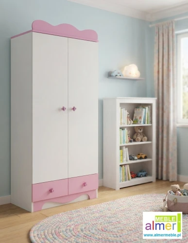 Szafa dla dziewczynki MAJA N25 – Biało-różowa 80x190 cm | Almer-Meble