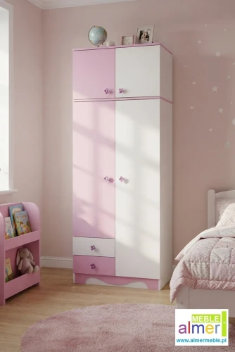 Szafa dla dziewczynki MAJA N8+N 80x227 cm – Biało-Różowa – Solidne Meble Dziecięce
