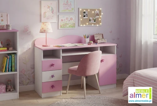Biurko dla dziewczynki MAJA NB7 120x50 cm – Biało-Różowe