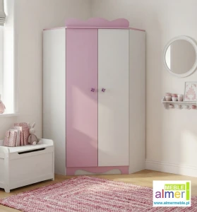 Szafa Narożna dla Dziewczynki MAJA N28 95x95 cm - Biel + Różowy