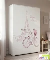 Szafa Trzydrzwiowa PARIS Y44 145x53x190 cm z Grafiką UV – Biel / Grafit / Róż