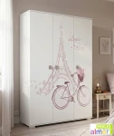 Szafa Trzydrzwiowa PARIS Y44 145x53x190 cm z Grafiką UV – Biel / Grafit / Róż