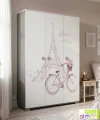 Szafa Trzydrzwiowa PARIS Y44 145x53x190 cm z Grafiką UV – Biel / Grafit / Róż