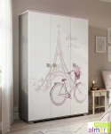 Szafa Trzydrzwiowa PARIS Y44 145x53x190 cm z Grafiką UV – Biel / Grafit / Róż